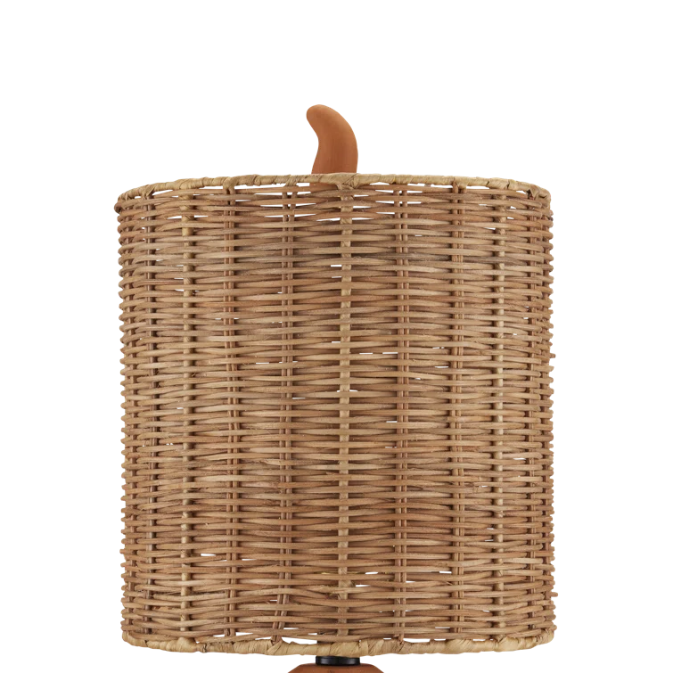 Terracotta Monkey Sculpture Table Lamp with Natural Rattan Shade