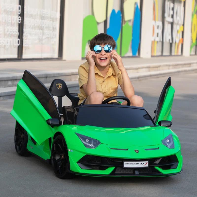Tobbi 24V Lamborghini 2-seater Battery Powered Ride on with High/Low speed switch, Slow start function, Battery level display, MP3, USB, Light Drift Car for Kids 3-8