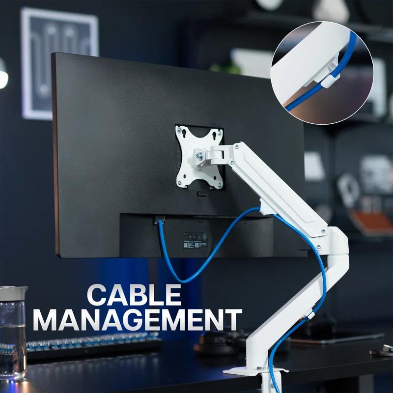 Vivo White Pneumatic Arm Single Monitor Desk Mount