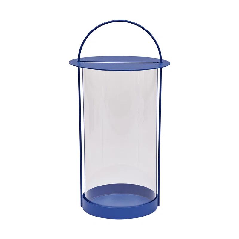 Large Blue Metal and Glass Hanging Lantern
