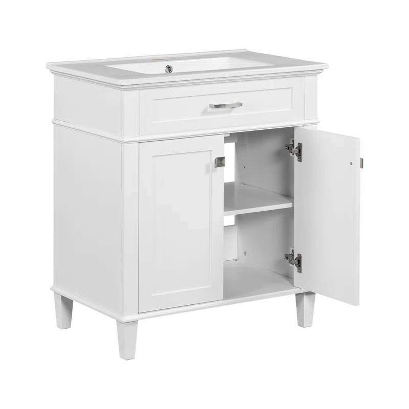 Tryimagine 30-Inch Bathroom Vanity With Ceramic Basin,  Soft Close Door And Adjustable Shelves