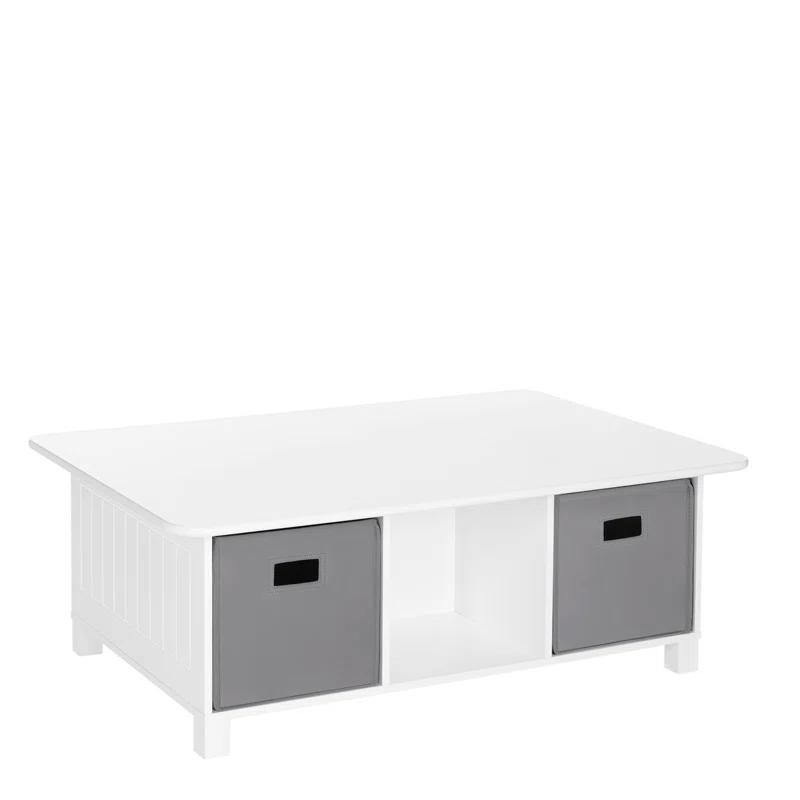 RiverRidge Home RiverRidge Kids Desk, Activity and Play Table with 6 Storage Cubbies - White with 2 Fabric Bins