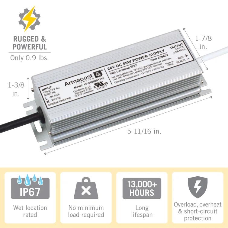 Armacost Lighting Standard Indoor/Outdoor LED Driver 24V DC, Electronic Transformer 850601