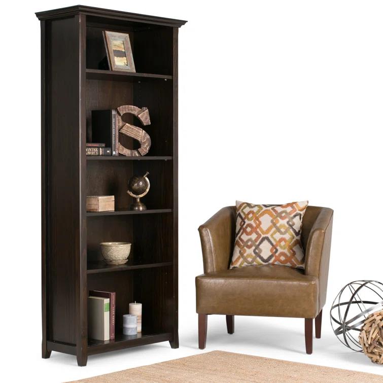 Simpli Home Amherst 30"W Solid Wood 5 Shelf Bookcase with Adjustable Shelves