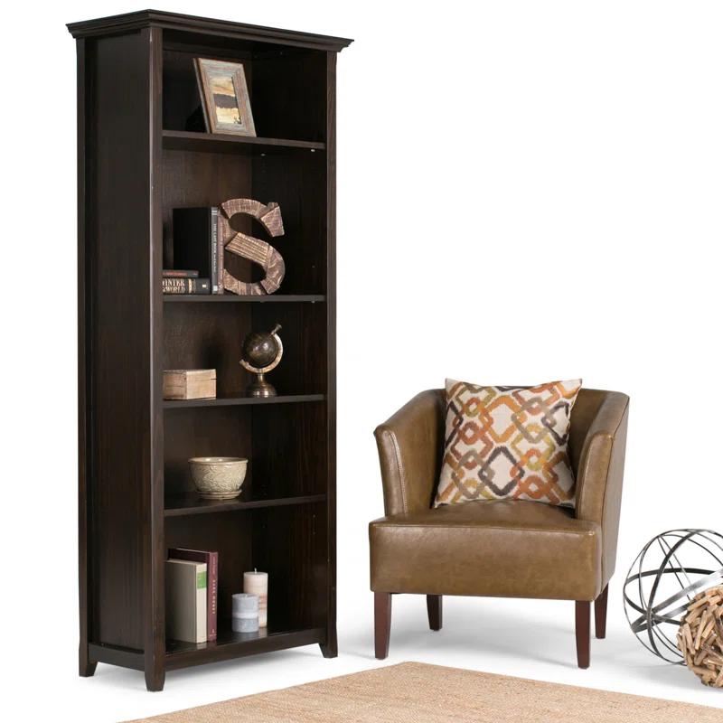 Simpli Home Amherst 30"W Solid Wood 5 Shelf Bookcase with Adjustable Shelves
