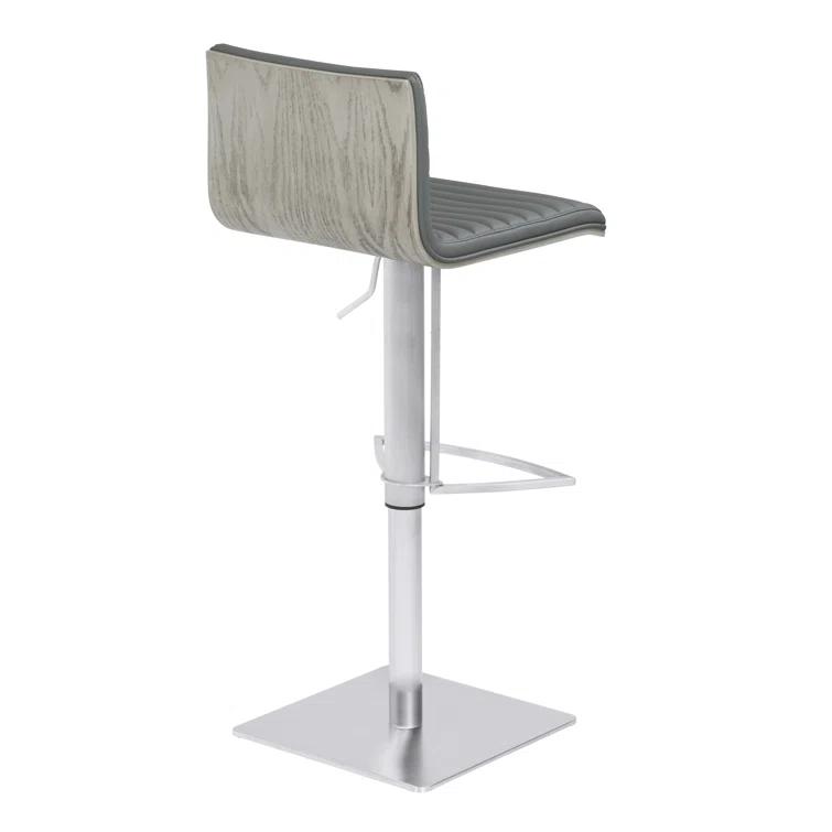 George Oliver Framlingham Cafa Adjustable Swivel Walnut Wood and Stainless Steel Metal Bar Stool