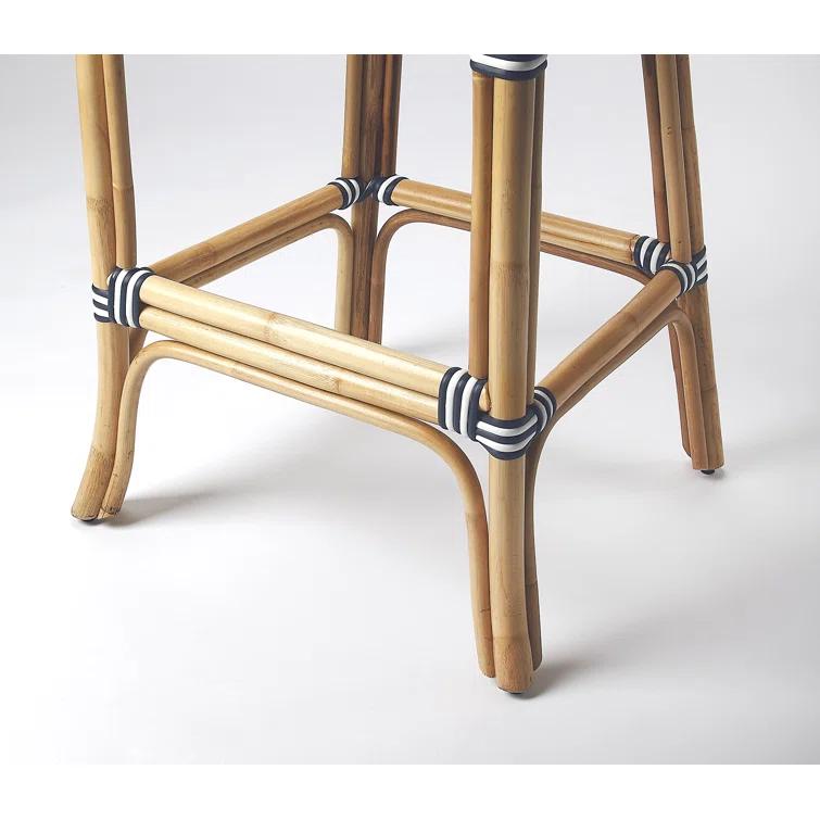Butler Specialty Lila Stripe Rattan Bar Stool In Blue And White