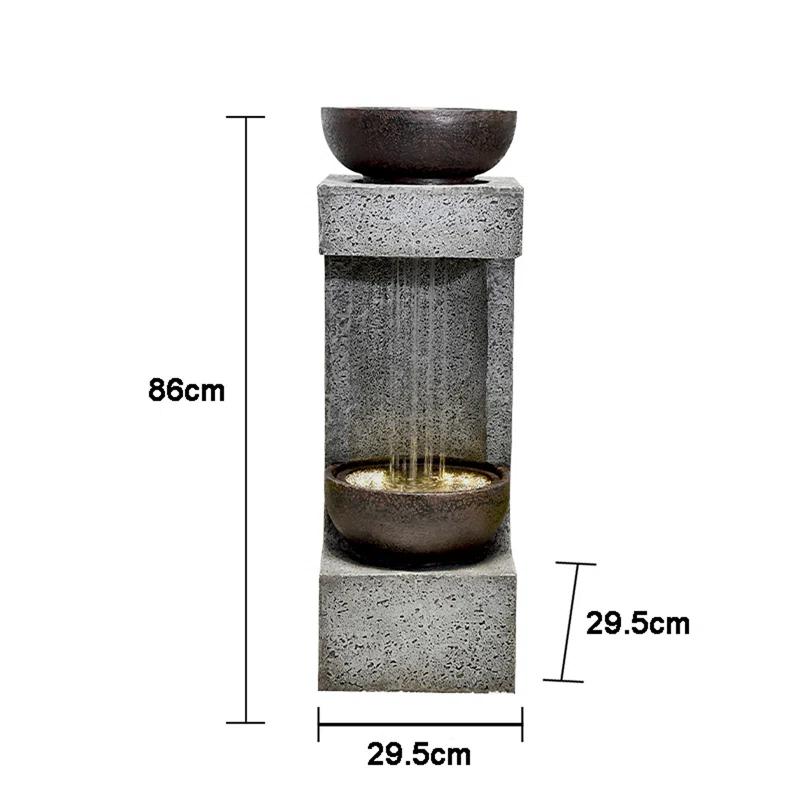 34" H Rainfall Fountain with Bowl On Top with LEDS