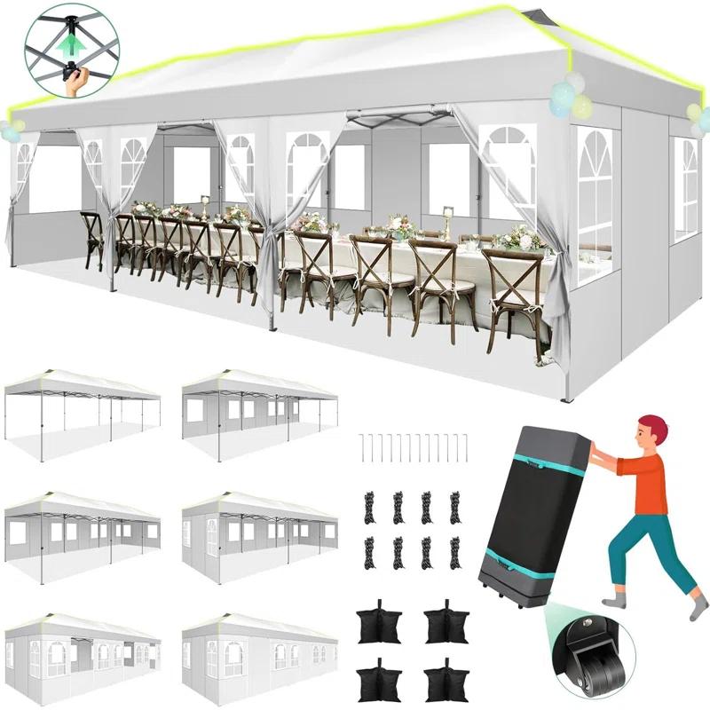 10'Wx30'D Pop Up Canopy, One Push Setup Glow Party Tent