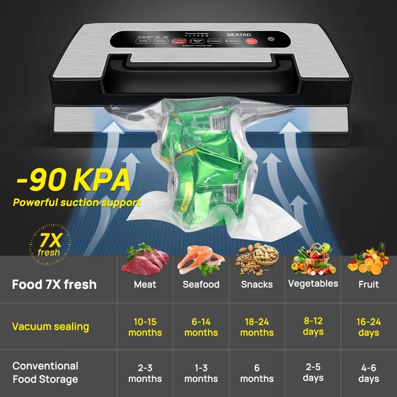 SEATAO SEATAO VH5188 Automatic Vacuum Sealer Machine, 90kPa Multifunction Commercial Vacuum Food Sealer For Food Preservation, Dry & Moist & Food & Extended Modes, LED lights, Double Seal