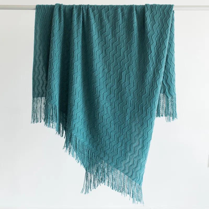 Decorative Throw Blanket - 50x60" Soft Knit with Fringe Edges for a Cozy Touch to Your Living Space