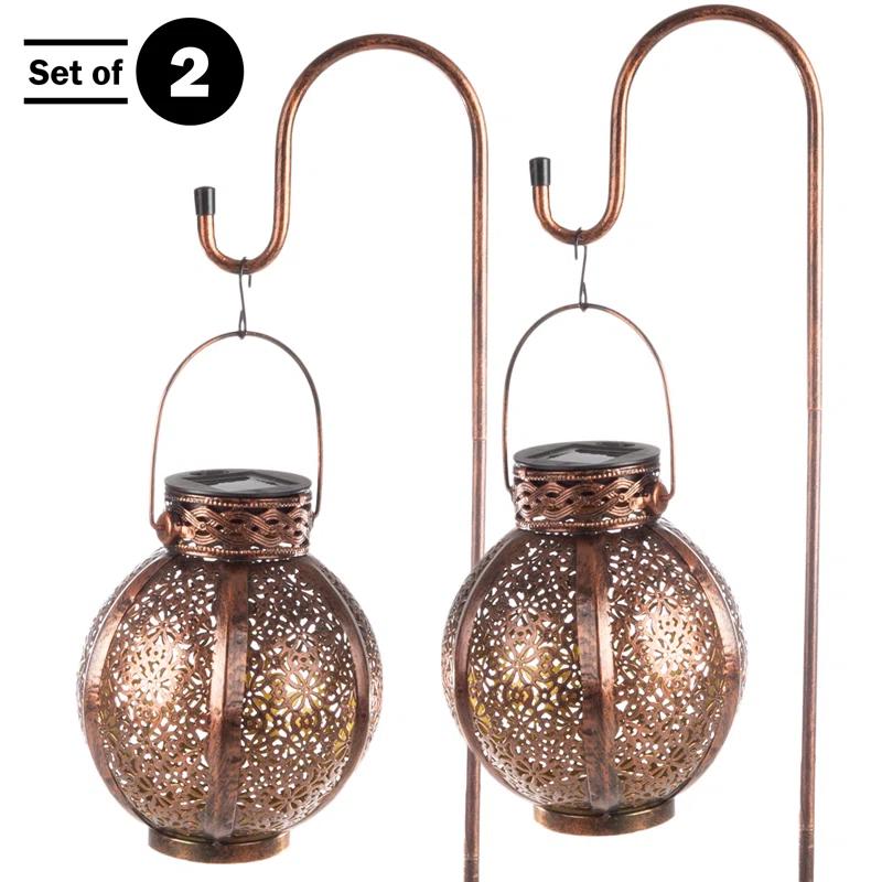 Pure Garden 2 Solar Outdoor Lights - Hanging Or Tabletop Rechargeable LED Lantern With Hooks- Outdoor Decor (Set of 2)