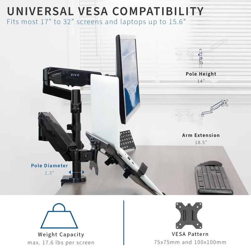 Pneumatic Arm Single Monitor and Laptop Desk Mount