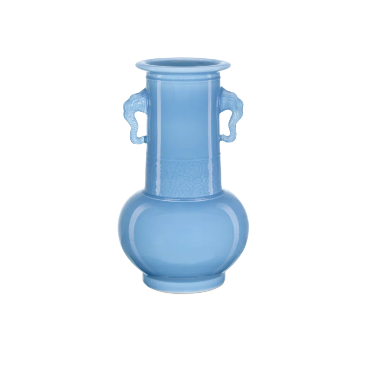 Sky Blue Porcelain Elephant Handle Decorative Vase