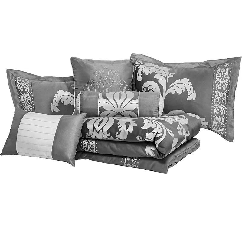 Chezmoi Collection Royale Jacquard Floral 7 Piece Comforter Set