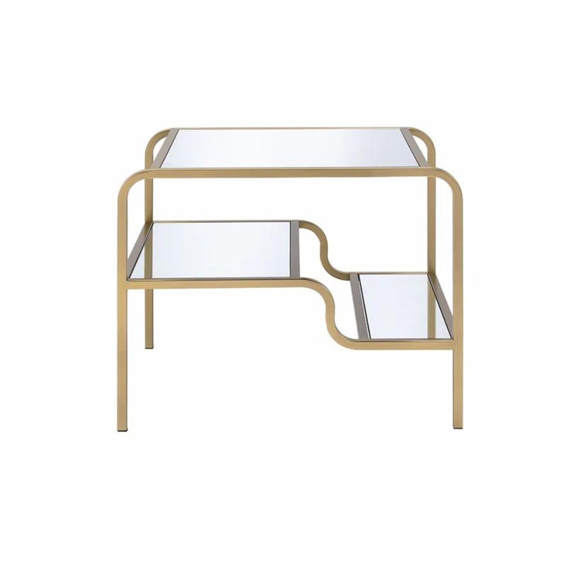 Mercer41 Astrid Mirrored End Table with Gold Finish
