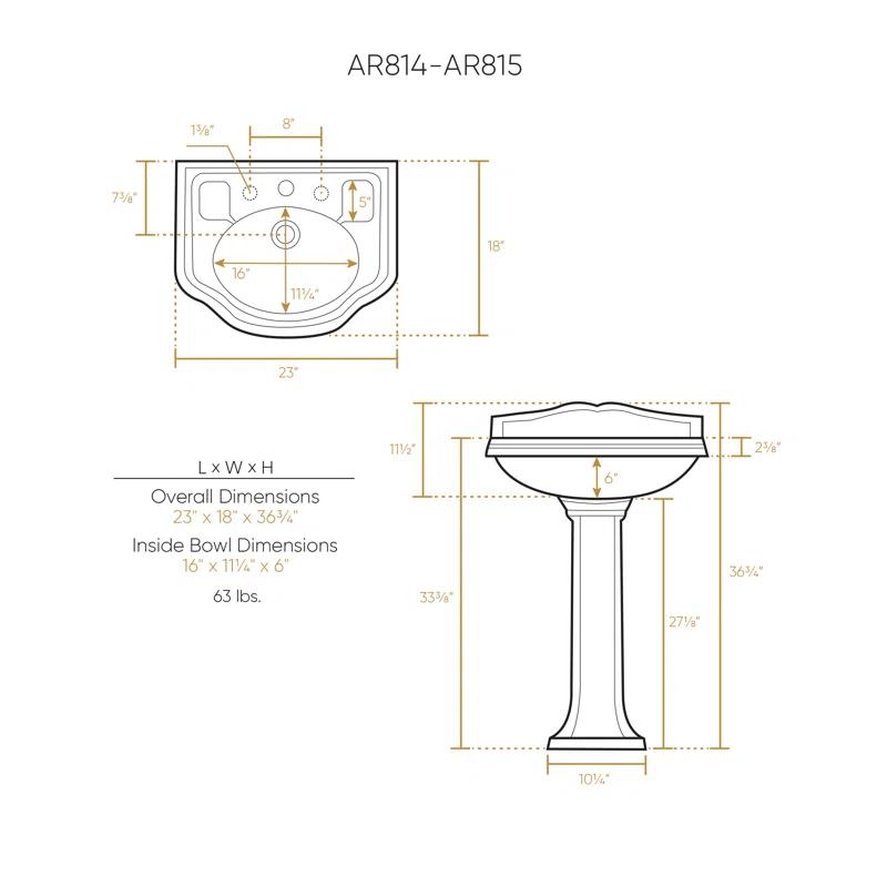 Whitehaus Collection 23" Traditional Pedestal With An Integrated Small Oval Bowl, Backsplash, Dual Soap Ledges, And Decorative Trim