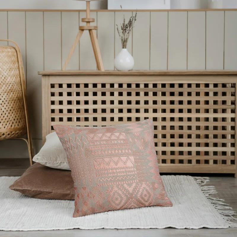 Peppermint Home Arya Embroidery Throw Pillow | Cover and Insert | 20x20 | Amber/Orange