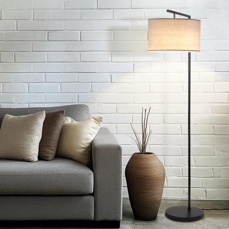 Montage Modern 60 in. Mid-Century Modern LED Floor Lamp with Fabric Drum Shade