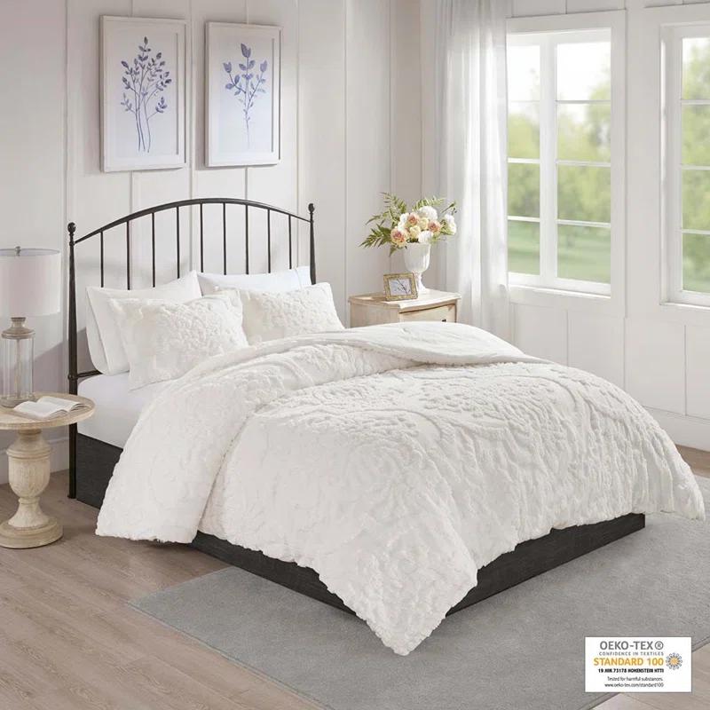 Madison Park Viola Tufted Cotton Chenille Damask 3 Piece Comforter Set