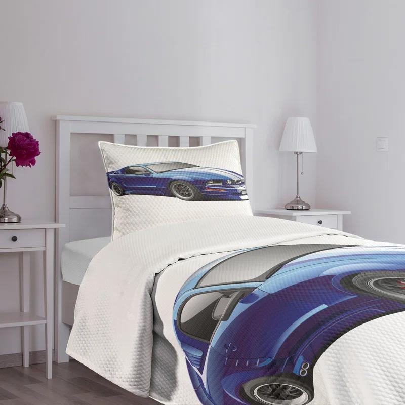 Ambesonne Ambesonne Teen Room Bedspread Set Race Car Vivid Blue Grey