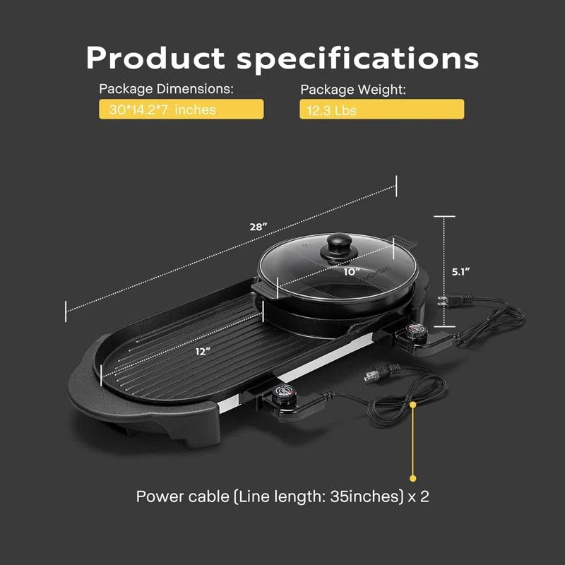 VIVOHOME VIVOHOME 28'' Non Stick Electric Grill with Glass Lid