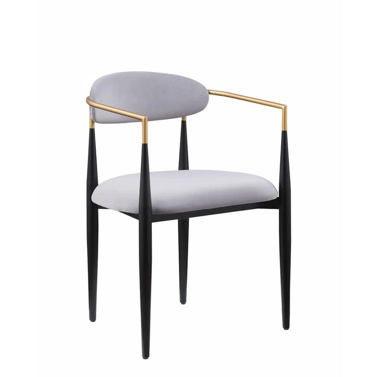 Benjara Kenny 21 Inch Dining Chairs, Fabric, Foam Padding, Gold and Black Metal (Set of 2)