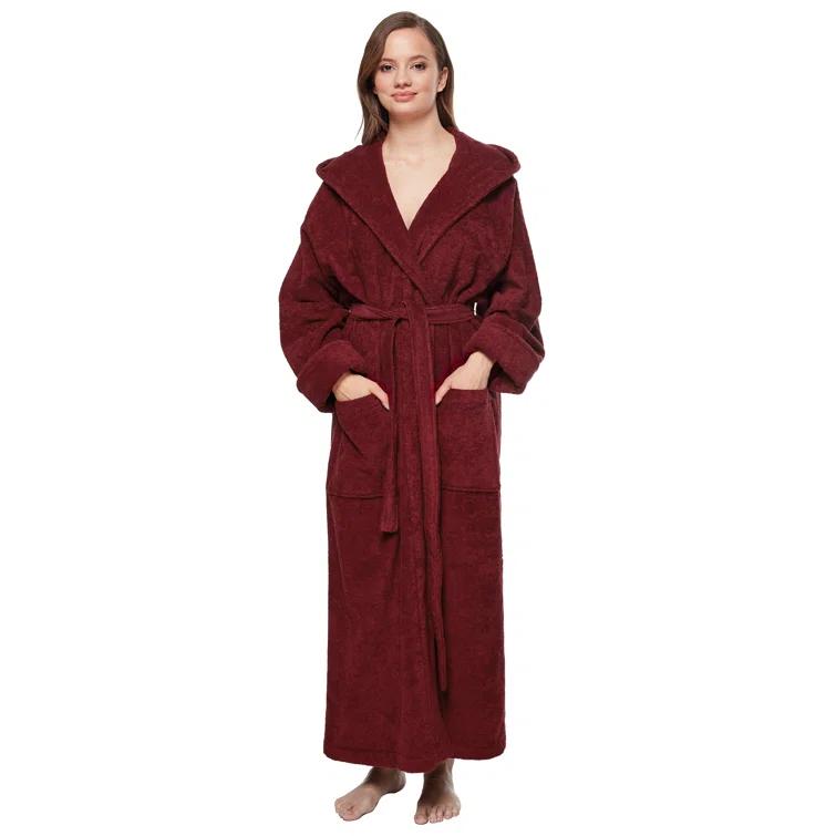 Red Barrel Studio® Hovis Cotton Terry Cloth Ankle Bathrobe with Pockets and Hood
