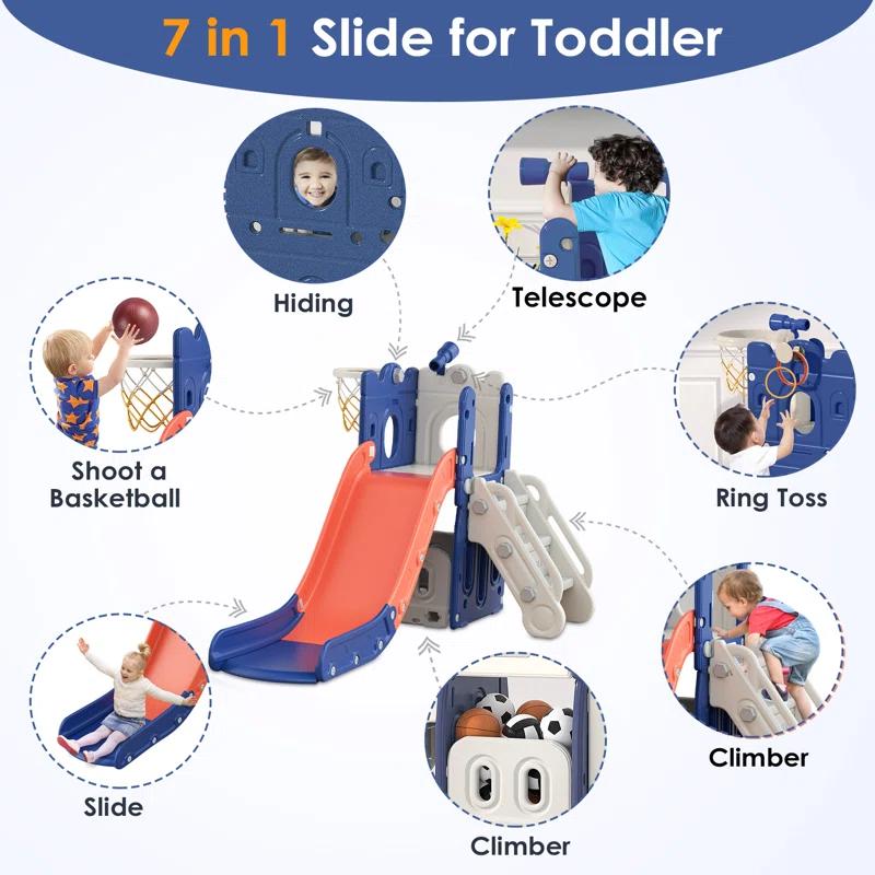 7 in 1 Kids Slide, Toddler slide with Climber Outdoor Indoor Slide Playset