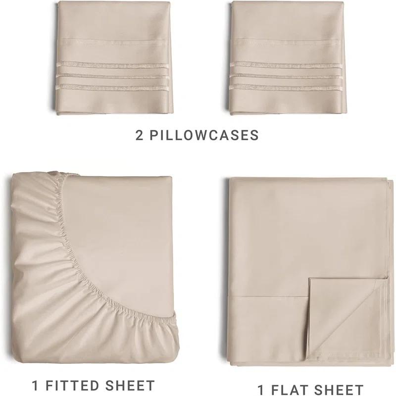 CGK Linens 4 Piece Sheet Set Premium Cooling, Soft & Wrinkle Free Sheet Set