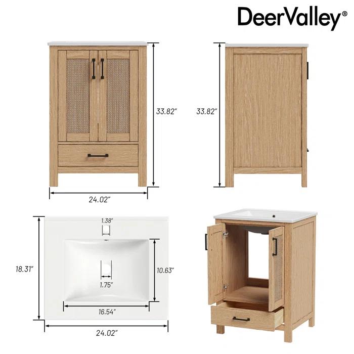 DeerValley Cove 24" Fully Assembled Single Bathroom Vanity with Ceramic Top, Soft-close Doors and Drawer