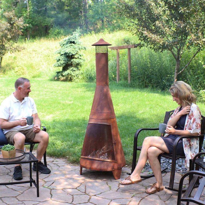 SunnyDaze Decor 70'' H x 23.5'' W 70" Rust Patina Finish Steel Wood-Burning Chiminea with Spark Screen