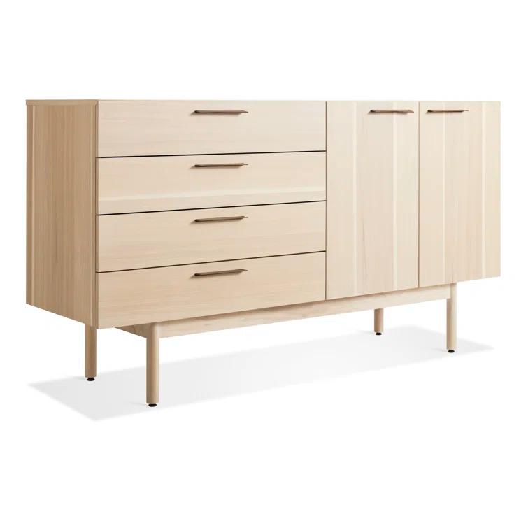 Modern Ash Wood & Leather 4-Drawer 2-Door Credenza