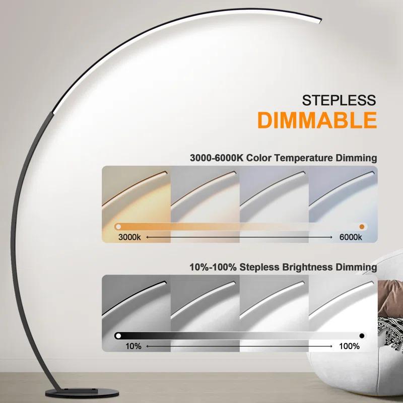 Dimmable LED Floor Lamp With 3 Color Temperatures, Ultra Bright 2000LM Arc Floor Lamps For Living Room, Modern Standing Tall Lamp With Remote Control Reading Floor Lamp For Bedroom Office Classroom