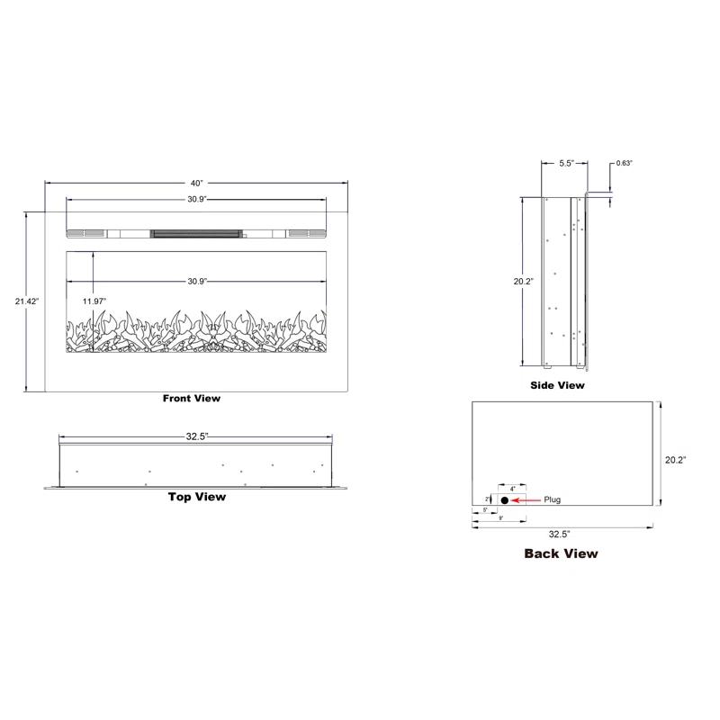 Touchstone The Sideline Electric Fireplace for Recessed or Wall Mount Installation
