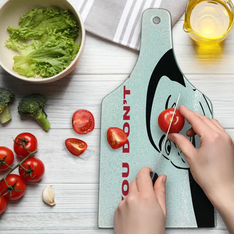 Ambesonne Humor Tempered Glass Cutting Board Meme Smile Modern Face Black and White