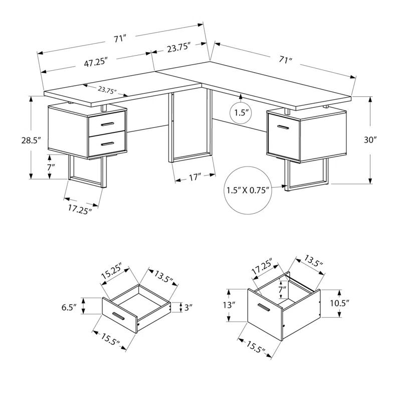 Ivy Bronx Computer Desk, Home Office, Corner, Storage Drawers, 70"L, L Shape, Work, Laptop, Metal, Black