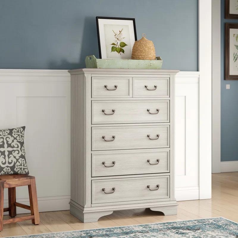 Canora Grey Dina Antique White 5 Drawer Chest w/ Stained Interior