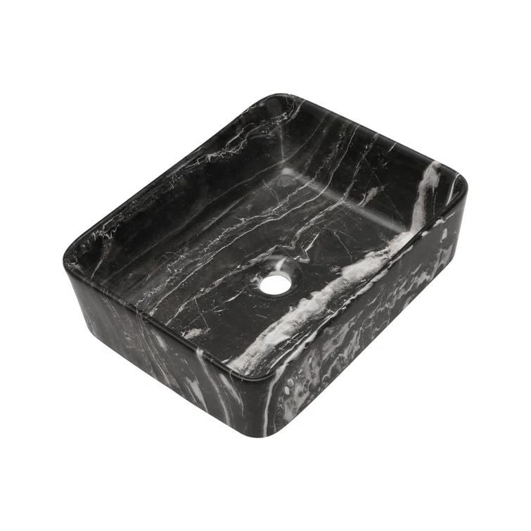 COUOKO COUOKO 19''L x 15"W Black Marble Ceramic Rectangular Vessel Bathroom Sink C-VSF1915-M