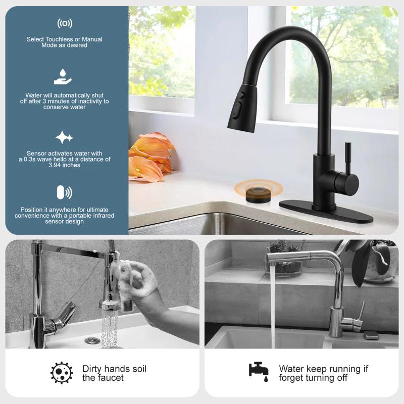 ARCORA ARCORA Stainless Steel  Single Handle Pull-Down Sprayer Kitchen Faucet Set with Touchless Sensor AR7100301B-DC
