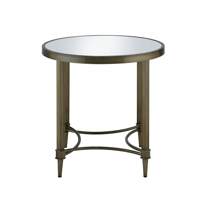 Aditya Round Mirrored Glass and Metal End Table