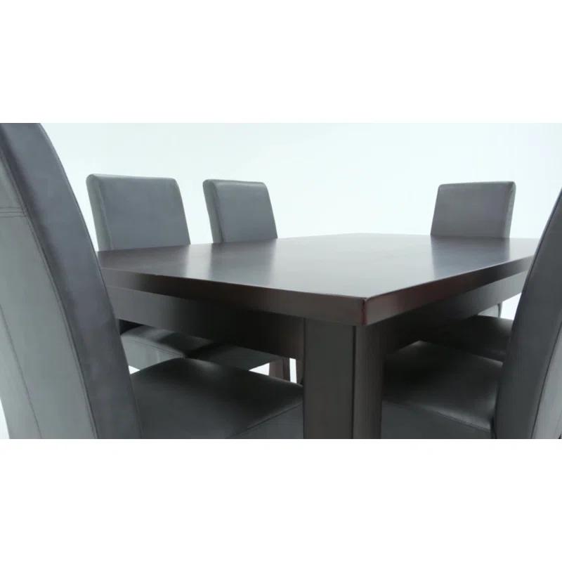 Simpli Home Acadian 7-Piece Dining Set with Solid Hardwood Table and 6 High-Back Upholstered Chairs