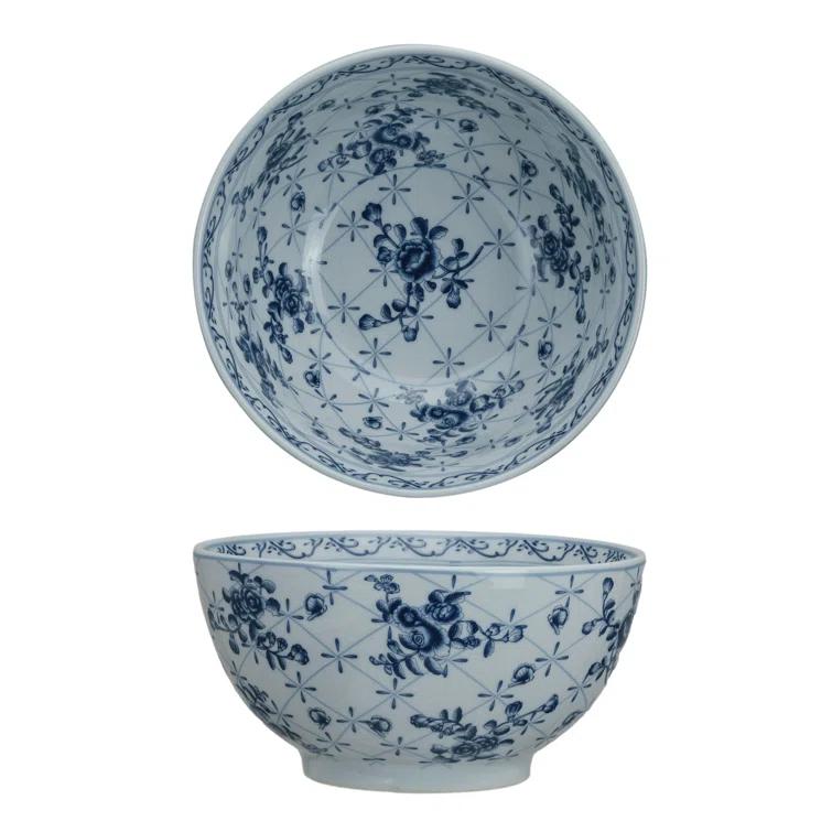 Creative Co-Op Floral Elegance Porcelain Bowl, Blue and White