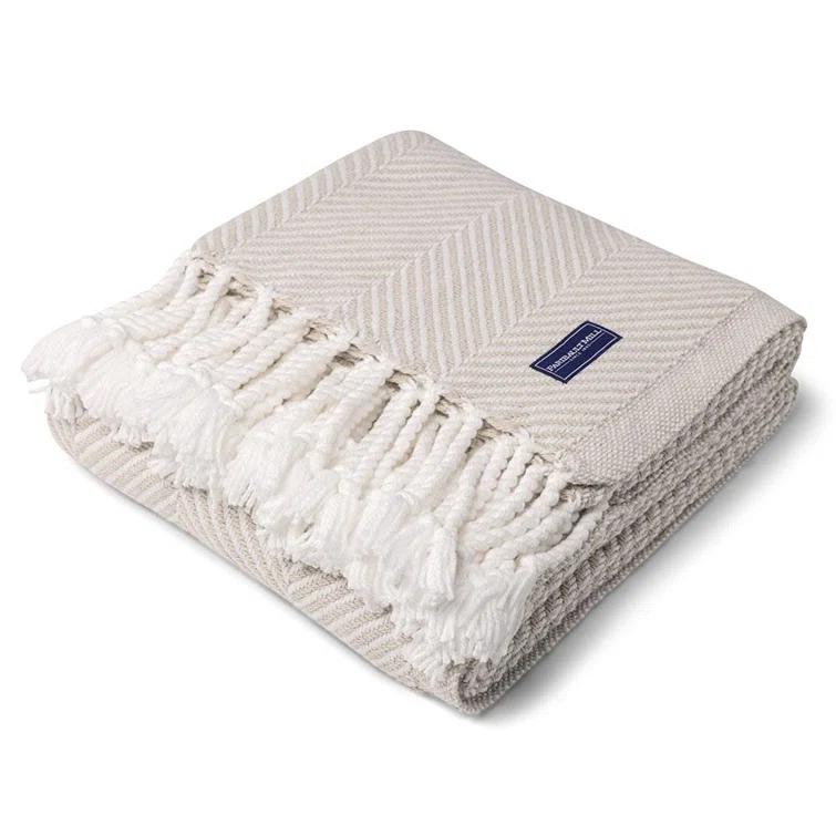 Faribault Mill Coastal Monhegan Cotton Throw With Fringe