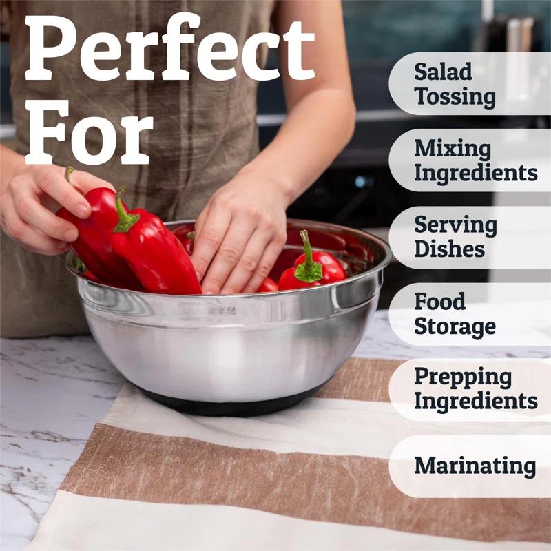 FAST APPLIANCES LLC 6Pc Large Mixing Bowls With Lids Set With Non-Slip Bases, Stainless Steel Mixing Bowl Set, 6 Airtight Lids And 3 Graters, Black