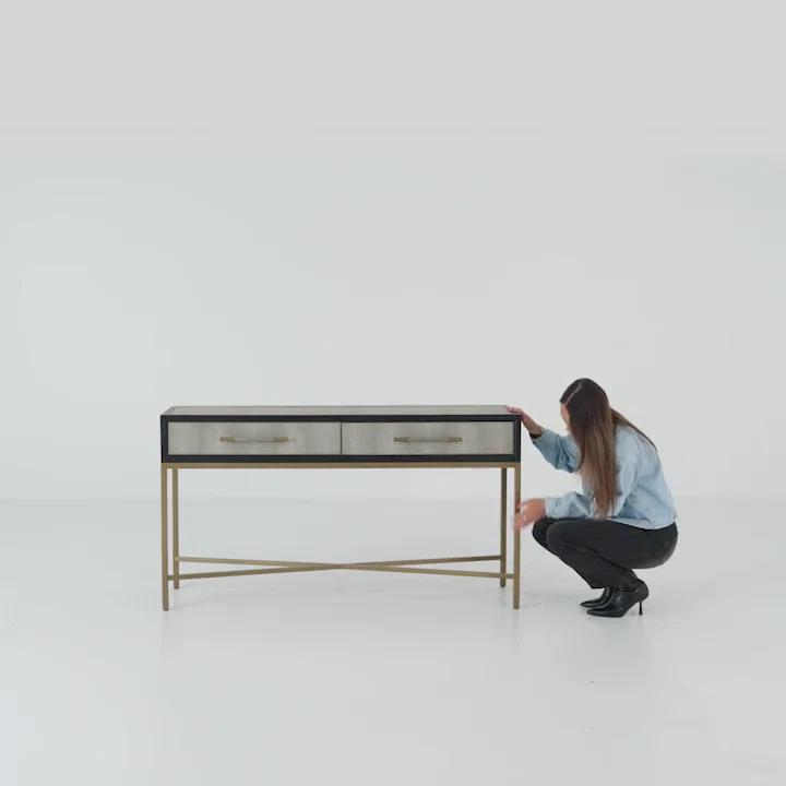 Contemporary Meera 59" Gray and Gold Console Table with Storage