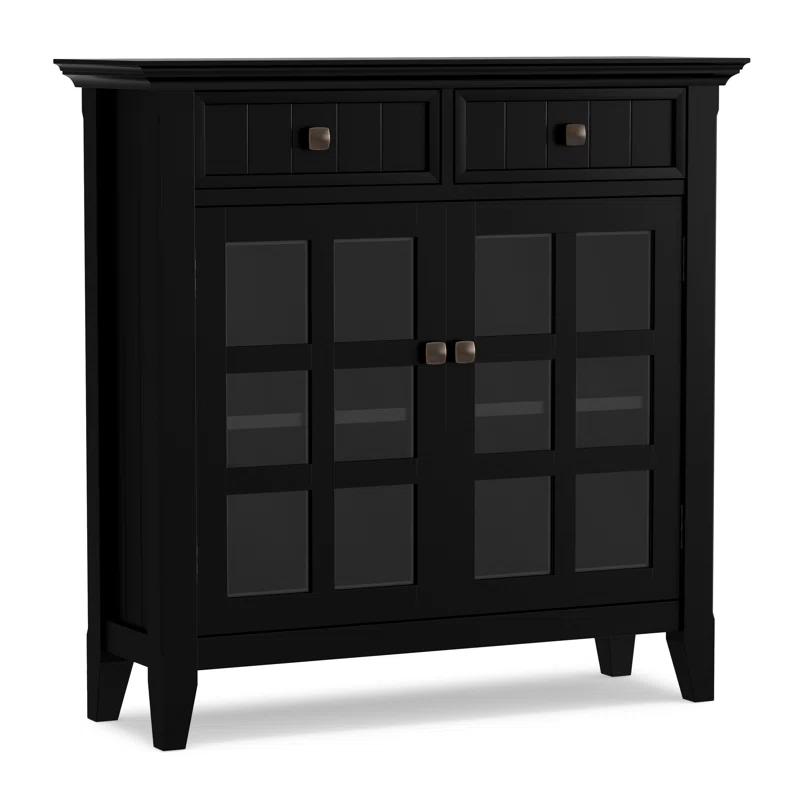 Simpli Home Acadian 36"W Solid Wood 2-Shelf Entryway Storage Cabinet with Glass Doors and 2 Drawers