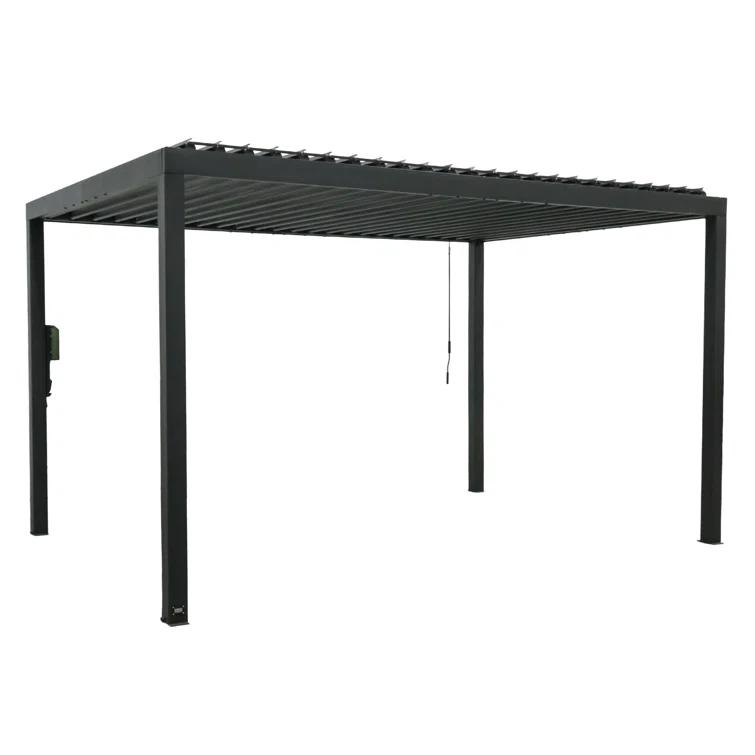 Backyard Discovery Backyard Discovery Sarasota 14' x 10' Galvanized Steel Outdoor Louvered Pergola Kit with Adjustable Steel Roof and PowerPort