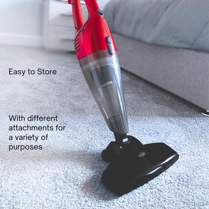 Ewbank Chilli Tempest 2-in-1 Vacuum Cleaner, Stick & Handheld, with 6 Attachments, Small, Lightweight (3 lb.), 600W, .5L Capacity, Red