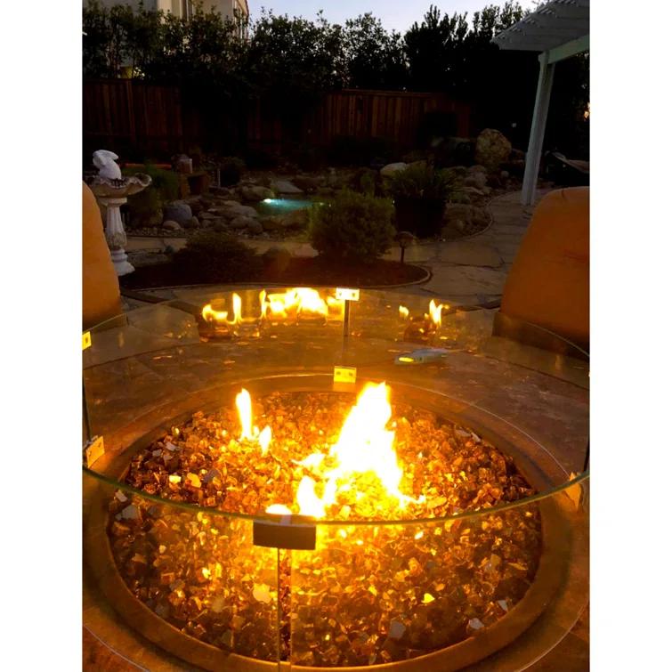 AMS Fireplace AMS Fire Pit Table Round Glass Wind Guard - Fire Flame Guard